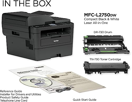 Brother MFC-L2750DW All-in-One Wireless Monochrome Laser Printer, Black - Print Copy Scan Fax - 36 ppm, 2400 x 600 dpi, Auto Duplex Printing, 50-Sheet ADF, 2.7