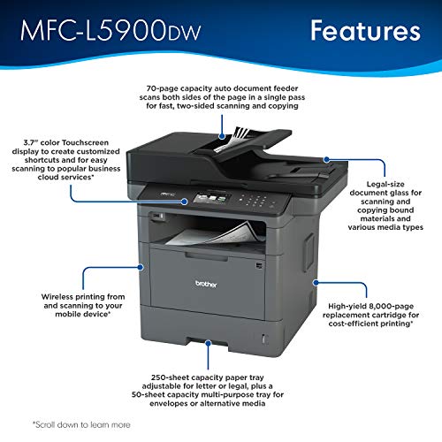 Brother Monochrome Laser Printer, Multifunction Printer, All-in-One Printer, MFC-L5900DW, Wireless Networking, Mobile Printing & Scanning, Duplex Print, Copy & Scan, Amazon Dash Replenishment Ready