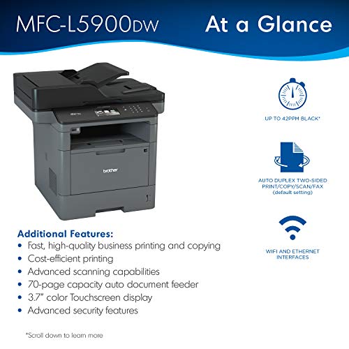 Brother Monochrome Laser Printer, Multifunction Printer, All-in-One Printer, MFC-L5900DW, Wireless Networking, Mobile Printing & Scanning, Duplex Print, Copy & Scan, Amazon Dash Replenishment Ready