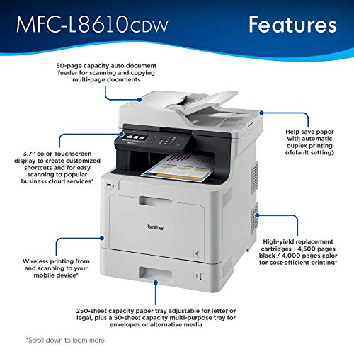 Brother Printer MFCL8610CDW Business Color Laser All-in-One with Duplex Printing and Wireless Networking