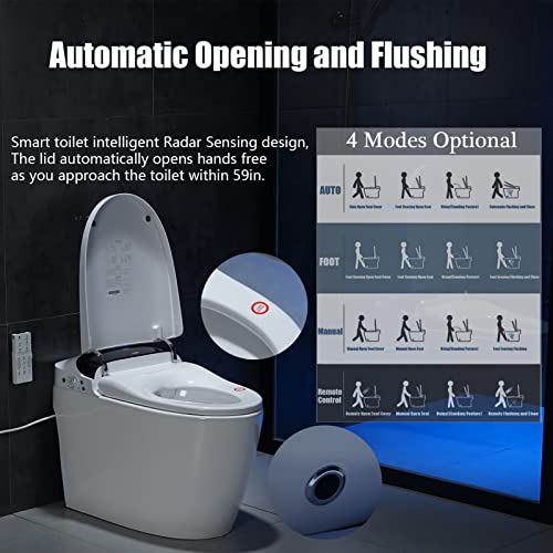 Smart Toilet with Bidet Built in, Advanced Smart Bidet Toilet, Heated Seat, Auto Opening/Closing/Off-seat Flush, Dryer, Warm Water Wash, Night Light, Intelligent Tankless One Piece Toilet for Bathroom