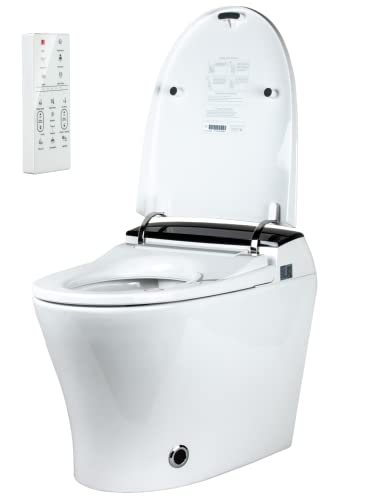 EUROTO [Newest 2023] One-Piece Dual Flush, Integrated Bidet and Toilet, Luxury Auto Open and Close Lid Heated Seat, Warm Dryer and Air Deodorizer, White (2022 Foot Feel Flip Flap Smart Toilet)