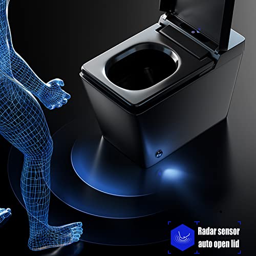 Black Smart Bidet Toilet for Bathroom with Remote Control, Modern Intelligent One Piece Tankless Toilet with Auto Open/Close Lid, Auto Dual Flush, Heated Bidet Seat, Warm Water and Dry.