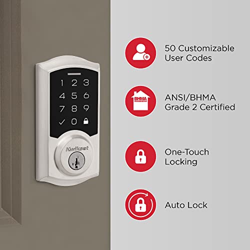 Kwikset SmartCode 270 Keyless Electronic Touchpad Deadbolt, Auto Door Lock, SmartKey Re-Key Security, Satin Nickel