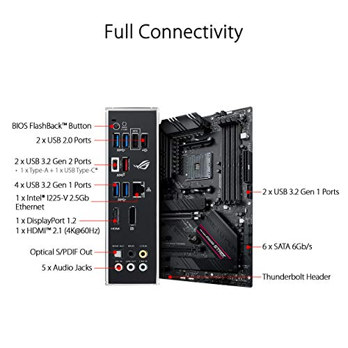 ASUS ROG Strix B550-F Gaming AMD AM4 Zen 3 Ryzen 5000 & 3rd Gen Ryzen ATX Gaming Motherboard (PCIe 4.0, 2.5Gb LAN, BIOS Flashback, HDMI 2.1, Addressable Gen 2 RGB Header and Aura Sync)