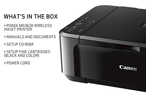 Canon Pixma MG3620 Wireless All-in-One Color Inkjet Printer with Mobile and Tablet Printing, Black