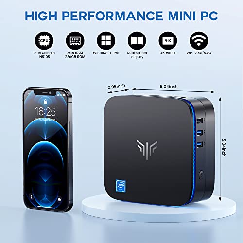 KAMRUI AK1 Pro Mini PC, Intel 11th Gen N5105(up to 2.9GHz) Mini Desktop Computers Windows 11 Pro, 8GB RAM/256GB M.2 SSD Micro Computer Tower Support 4K UHD, Dual Wi-Fi, BT 4.2 for Business Home Office