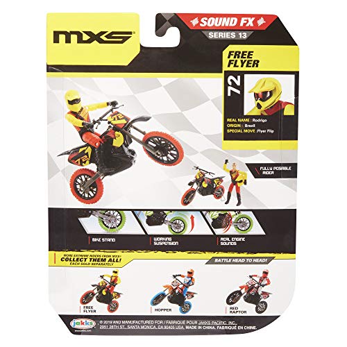 MXS Motocross Bike Toys Moto Extreme Sports, Bike & Rider with SFX Sounds by Jakks Pacific Action Figure Playsets - #72 Red & Yellow Rider, for Kids Ages 5+, Model:405042