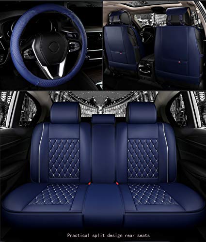 Saienno ZFL01 Luxury Leather Car Seat Covers Front & Rear Seat Protector Fit Sedan & SUV 5 Seats Full Set Universal Fit (Blue)