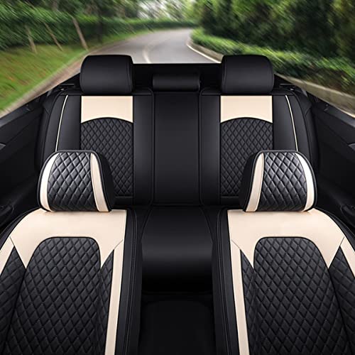 Tartuten Seat Covers for Car Luxury Fauxleather Car Seat Coves Full Set Front and Rear Automotive Vehicle Cushion Protector Comfortable Universal for 5 Seats Vehicle Year Round Use（Beige）