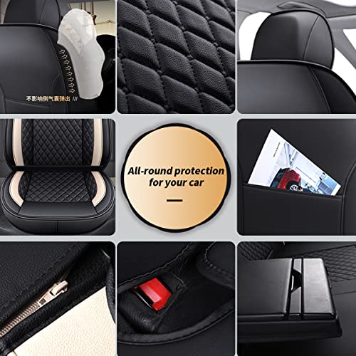 Tartuten Seat Covers for Car Luxury Fauxleather Car Seat Coves Full Set Front and Rear Automotive Vehicle Cushion Protector Comfortable Universal for 5 Seats Vehicle Year Round Use（Beige）