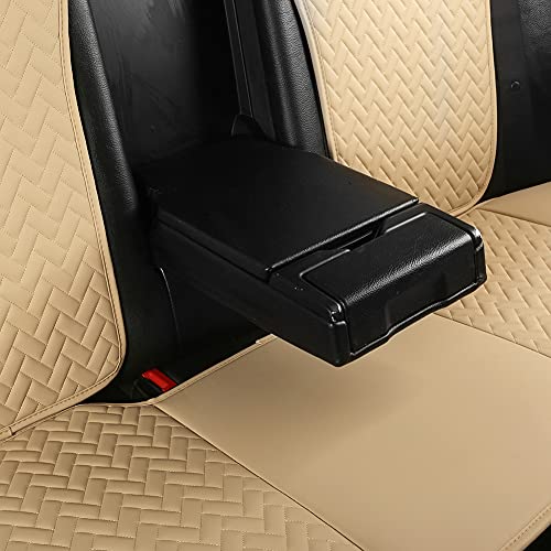 West Llama Car Seat Covers Full Set for Front and Rear Seats Luxury PU Leather Car Seat Protectors Pads Universal Fit Most Car SUV Pick-up Truck Waterproof Beige