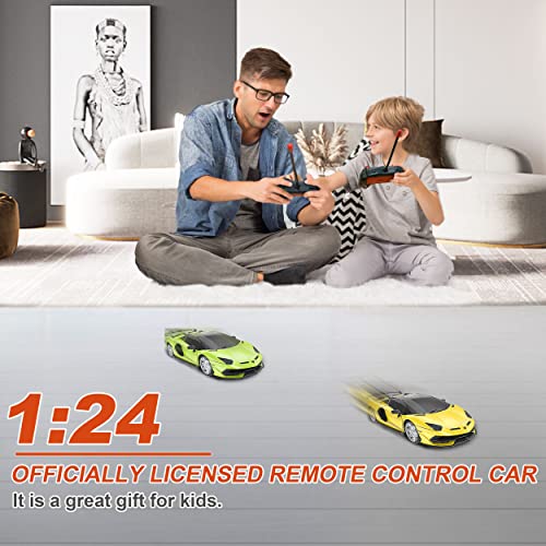 AEROQUEST Remote Control Car , 1:24 Lamborghini Officially Licensed RC Series , Lamborghini SVJ Roadster Remote Control Sport Racing Hobby Toy Car for 3 4 5 6 7 8+ Years Old Boy Birthday Gift (Yellow)