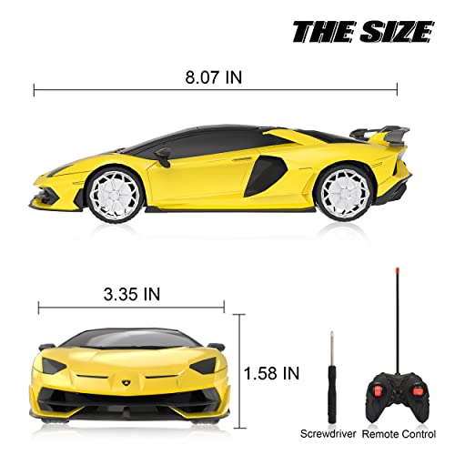 AEROQUEST Remote Control Car , 1:24 Lamborghini Officially Licensed RC Series , Lamborghini SVJ Roadster Remote Control Sport Racing Hobby Toy Car for 3 4 5 6 7 8+ Years Old Boy Birthday Gift (Yellow)