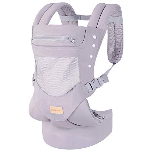 Baby Carrier with Adjustable Hip Seat,Baby Wrap Carrier with Hood, Soft & Breathable Backpack Front and Back for Infants to Toddlers Up to 44 lbs - Gray