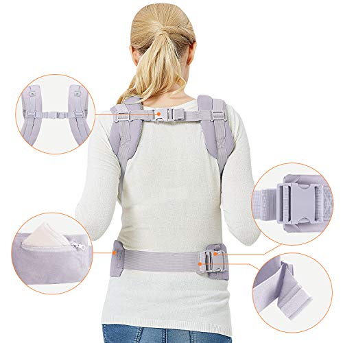 Baby Carrier with Adjustable Hip Seat,Baby Wrap Carrier with Hood, Soft & Breathable Backpack Front and Back for Infants to Toddlers Up to 44 lbs - Gray