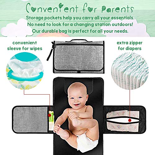 Eutuxia Portable Baby Diaper Changing Pad with Head Cushion. Good for Home & Travel. Portable Nappy Changing Station & Foldable Hanging Bag for Babies, Toddlers & Infants. [Gray]