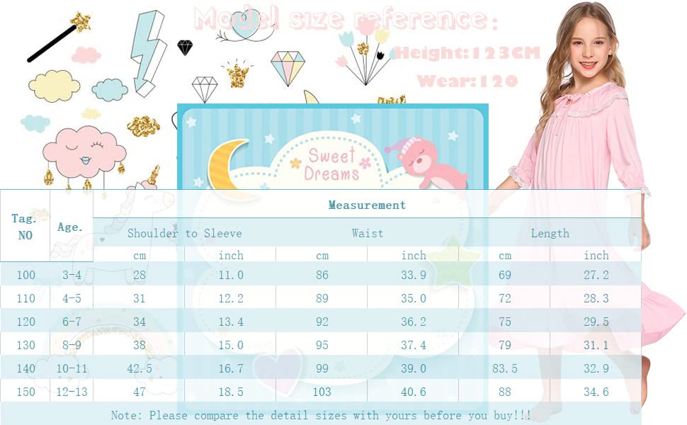 Ekouaer Girls Nightgowns Short/Long Sleeve Sleepwear Comfy Princess Sleep Shirt for Kids Floral Pajama Dress 3-13 Years