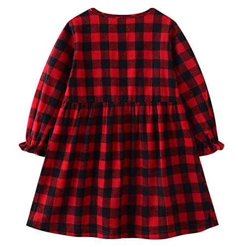 SCORVI Toddler Girls Dress Autumn/Winter Cotton Long Sleeve Plaid Dress 2-7T