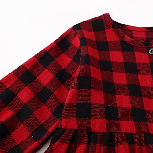 SCORVI Toddler Girls Dress Autumn/Winter Cotton Long Sleeve Plaid Dress 2-7T