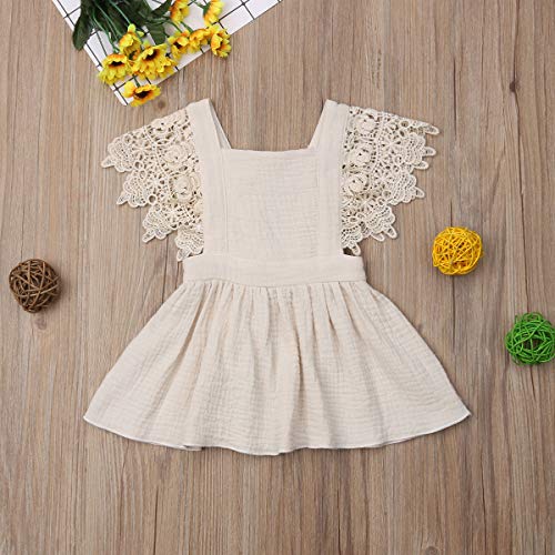 Toddler Baby Girl Infant Comfy Cotton Linen Lace Princess Overall Dress Sundress