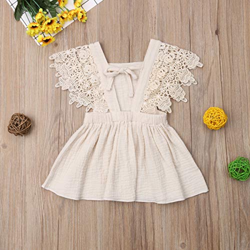 Toddler Baby Girl Infant Comfy Cotton Linen Lace Princess Overall Dress Sundress