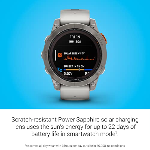 Garmin fēnix 7 Pro Sapphire Solar, Multisport GPS Smartwatch, Built-in Flashlight, Solar Charging Capability, Fog Gray/Ember Orange