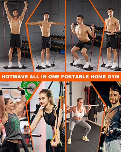 HOTWAVE Portable Exercise Equipment with 16 Gym Accessories.20 in 1 Push Up Board Fitness,Resistance Bands with Ab Roller Wheel,Pilates Bar. Strength Training for Man,Full Body Workout Machine at Home