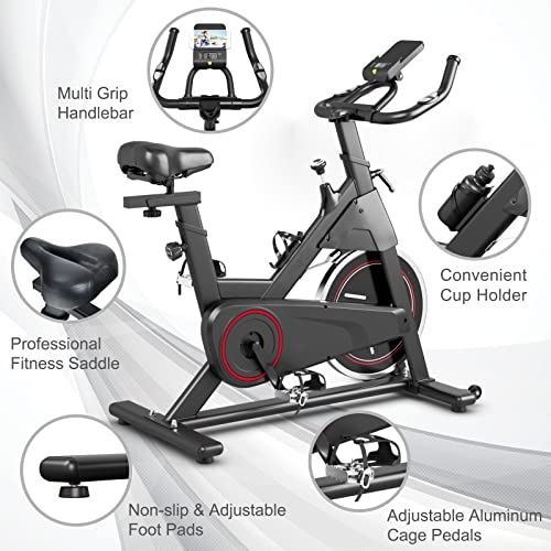 Goplus Indoor Exercise Bike, Cycling Workout Stationary Bike with LCD Monitor, Pad Holders, Cup Holder, Adjustable Resistance & Seat & Handle, Fitness Bike for Gym Home Cardio Training