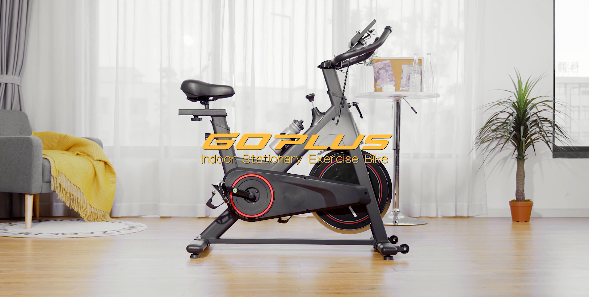 Goplus Indoor Exercise Bike, Cycling Workout Stationary Bike with LCD Monitor, Pad Holders, Cup Holder, Adjustable Resistance & Seat & Handle, Fitness Bike for Gym Home Cardio Training