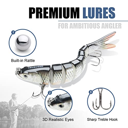 TRUSCEND Fishing Lures for Bass Trout Multi Jointed Swimbaits Slow Sinking Bionic Swimming Lures Bass Freshwater Saltwater Bass Lifelike Fishing Lures Kit