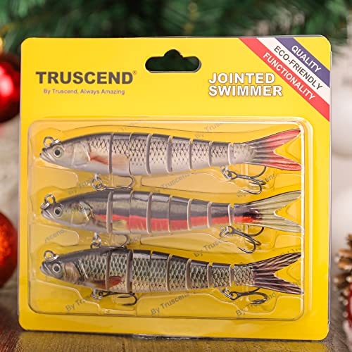 TRUSCEND Fishing Lures for Bass Trout Multi Jointed Swimbaits Slow Sinking Bionic Swimming Lures Bass Freshwater Saltwater Bass Lifelike Fishing Lures Kit