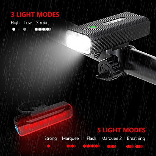 1200 Lumens Bike Lights Front and Back,USB Rechargeable Bicycle Lights,Super Bright 3 LED Bike Lights for Night Riding,Bike Headlight with Power Bank Function,IPX5 Waterproof,3+5 Light Modes