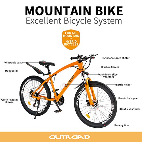 Max4out Mountain Bike 20/26/27.5 Inch Wheel 7/21 Speed Mountain Bicycle for Men and Women, High Carbon Steel Frame Road Bike with Daul Disc Brakes