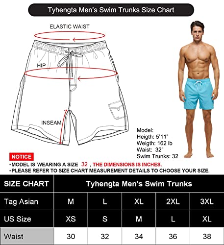 Tyhengta Men s Swim Trunks Quick Dry Beach Shorts with Zipper Pockets and Mesh Lining