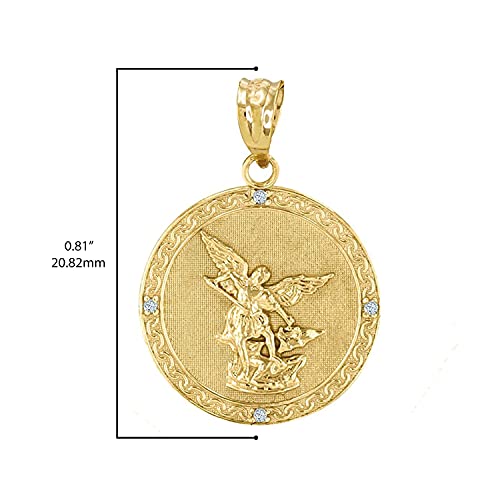 10K Gold Saint Michael The Archangel Diamond Accented Medal Pendant (G-H Color, SI1-SI2 Clarity) - Choice of Metal