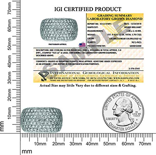 FRIENDLY DIAMONDS 3 1/3 Carat - 4 1/6 Carat | 925 Sterling Silver | IGI Certified Brilliant-Cut Lab Grown Pave Diamond Ring