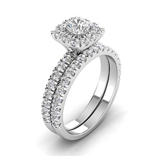 IGI Certified 1.50 Carat TW Diamond Halo Engagement Ring Bridal Set in 10k White Gold (G-H, I2-I3)