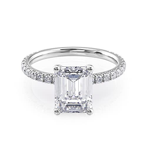 Beverly Hills Jewelers 2 to 6 Carat Emerald Cut Moissanite Engagement Ring for Women - 2/5 Carat Natural Diamond - 14k Gold (G-H/VS, SI, cttw, DEW) Anniversary Promise Ring Size 4 to 11 Made in USA