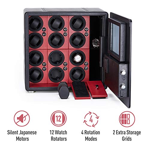 Cheopz Safe Watch Winder Box for 12 Automatic Watches with Dual Digital & Card Key Lock Security