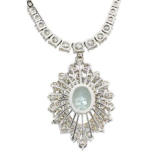 Fashion Strada 19.85 Carat Natural Blue Aquamarine and Diamond (F-G Color, VS1-VS2 Clarity) 14K White Gold Luxury Necklace for Women Exclusively Handcrafted in USA