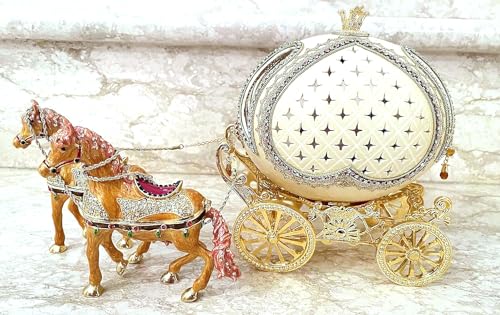 ONE OFA KIND Valentine s Day LOVE HEART CARVED Royal FABERGE EGG 35th Marriage Anniversary wife gift Carriage GOLD NATURAL OSTRICH Fabergé Egg HANDMADE Faberge Ornament Music Egg Her ANTIQUE1989