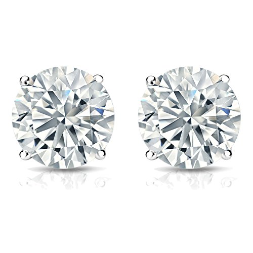 1/6 to 2 Carat Diamond Round Stud Earrings in 14k White or Yellow Gold (I1-I2, cttw) 4-Prong Basket Screw Back by Diamond Wish