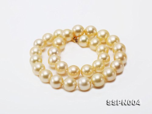 JYX Pearl Genuine 13-14.5mm Golden South Sea Pearl Necklace AAAAA Round Princess Necklace for Women 18