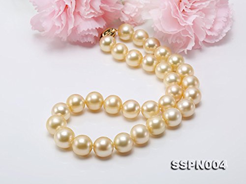 JYX Pearl Genuine 13-14.5mm Golden South Sea Pearl Necklace AAAAA Round Princess Necklace for Women 18