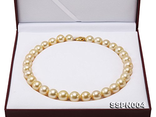 JYX Pearl Genuine 13-14.5mm Golden South Sea Pearl Necklace AAAAA Round Princess Necklace for Women 18