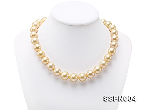 JYX Pearl Genuine 13-14.5mm Golden South Sea Pearl Necklace AAAAA Round Princess Necklace for Women 18