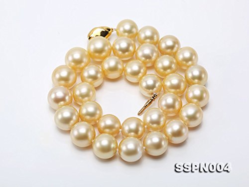 JYX Pearl Genuine 13-14.5mm Golden South Sea Pearl Necklace AAAAA Round Princess Necklace for Women 18