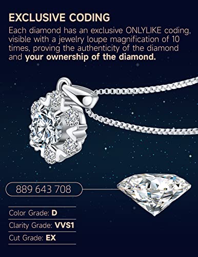 ONLYLIKE Pendant Necklaces for Women, 1 Carat Moissanite Diamond D Color (VVS1) Pendant Necklaces, Anniversary Eternity Jewelry Present for Wife, Birthday Gifts for Women Wife Girls