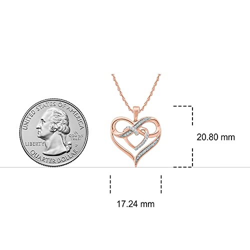 1/10cttw Diamond Accent Double Heart with Infinity Sign Pendant for Women, with Metal color option of White, Rose or Yellow Gold, Women s Infinity Double Heart Necklace with Diamonds, 18